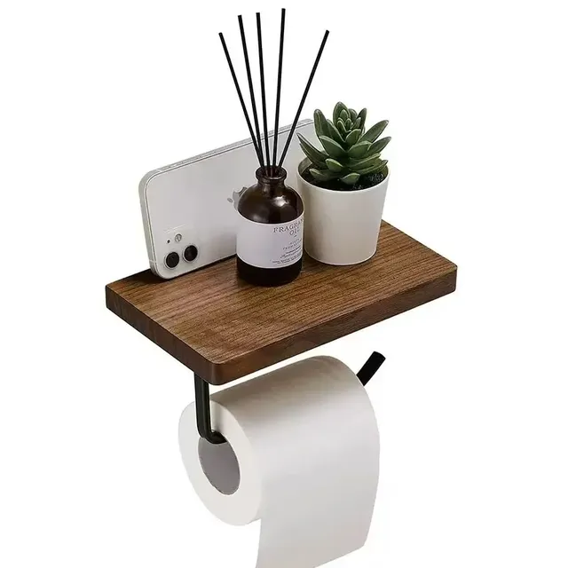 Porte-papier hygiénique avec étagère en bois de noyer…