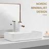 Évier de table en céramique blanche avec bord doré – vue 6
