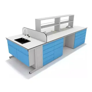 Paillasse laboratoire îlot doubleface plantravail blanc robinets évier…