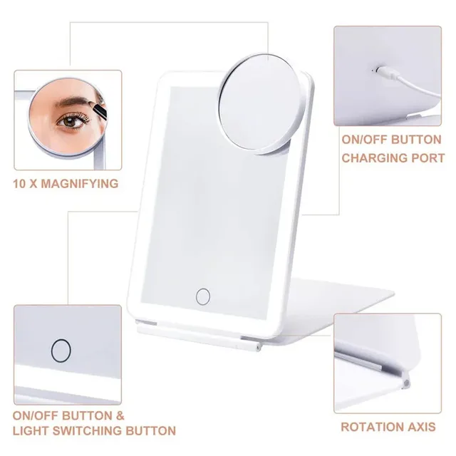 Miroir de maquillage pliant avec chargeur USB – vue 2