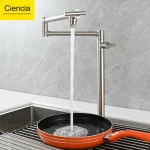 CistudBrass-Remplisseur de pot pliable et extensible, deux poignées, montage sur pont, cuisine, eau froide uniquement
