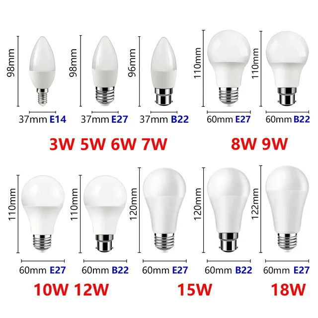 Ampoule LED à économie d'énergie AC220V E14 E27 B22… – vue 2