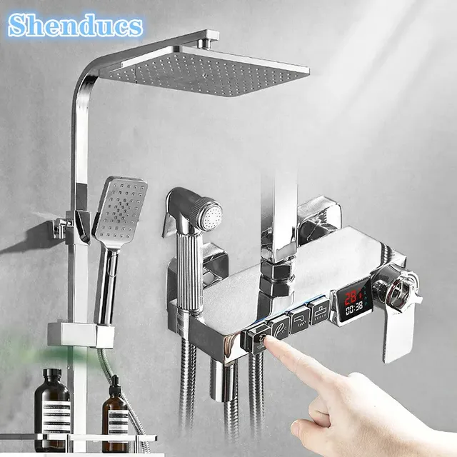 Colonne douche thermostatique chromée carrée grand…