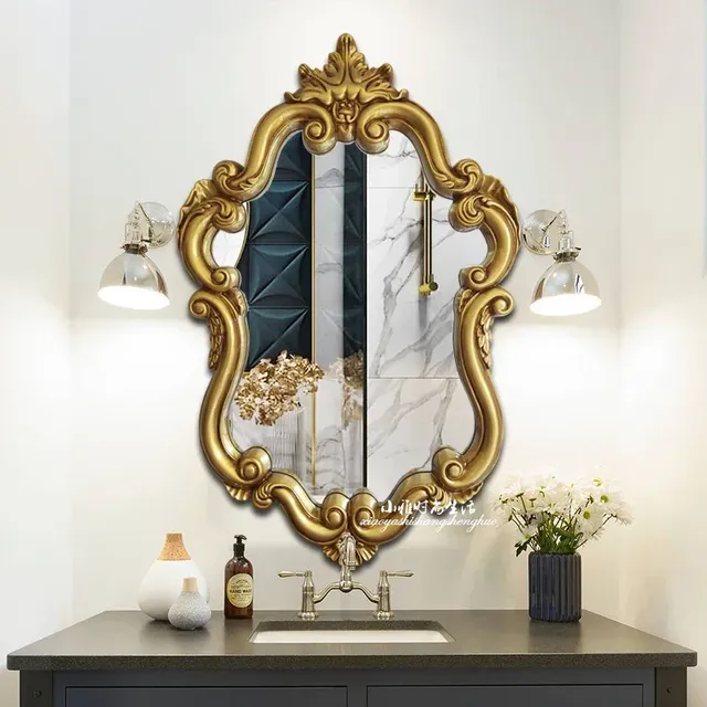 Miroir mural baroque ovale cadre sculpté blanc laqué… – vue 3