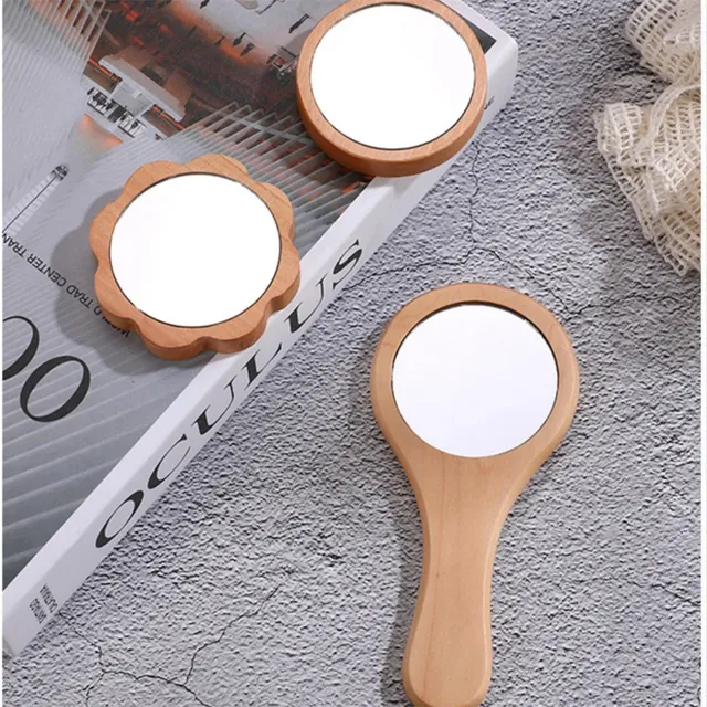 Miroir main poignée ergonomique bois naturel verni… – vue 4