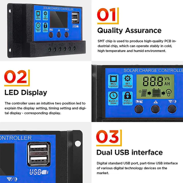Kit de panneaux solaires 12V 20W avec contrôleur 30A – vue 2