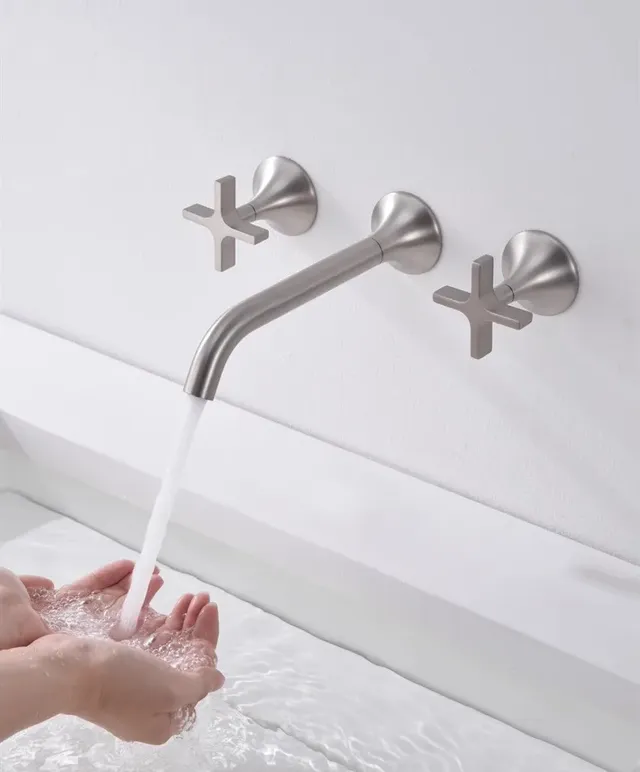 Robinet mural lavabo double poignées croisées bec… – vue 4