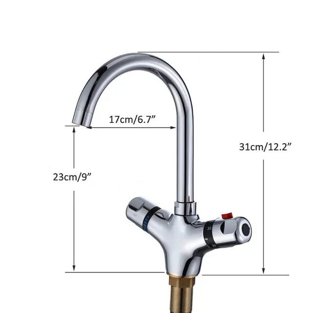 Robinet thermostatique évier cuisine laiton chromé… – vue 6
