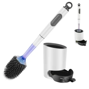 Ensemble de porte-brosse pour cuvette de toilette Brosse de toilette en silicone avec poignée rechargeable Distributeur Épurateur de salle de bain Nettoyant pour camping-car Brosse de toilette Ensemble de porte-brosse pour cuvette de toilette Brosse de toilette en silicone avec poignée rechargeable Distributeur Épurateur de salle de bain Nettoyant pour camping-car Brosse de toilette