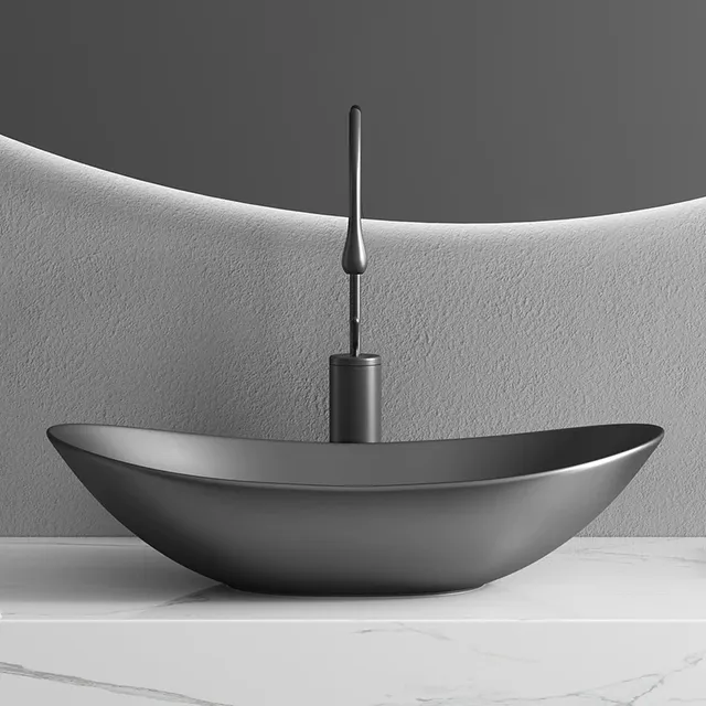 Vasque posée ovale bateau céramique mate gris anthracite…