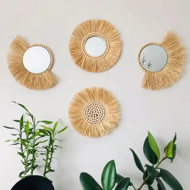 Miroirs muraux décoratifs suspendus bohème chic raphia… – vue 2