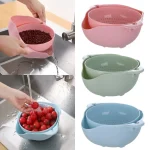 Égouttoir à légumes double couche avec poignée, gadgets de cuisine, bol de lavage de riz vert bleu rose, évier rotatif, nettoyeur de proximité
