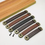 Poignée de porte d&rsquo;armoire en cuir de vache, petite armoire, tiroir, boîte en bois, boîte-cadeau, poignée en cuir