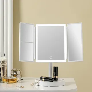 Miroir de maquillage pliable avec lumière LED