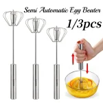 Batteur à œufs manuel semi-automatique en acier inoxydable, fouet à main, centre commercial, ustensiles à crème auto-tournants, gadgets de cuisine, outils à œufs, 1 pièce, 3 pièces