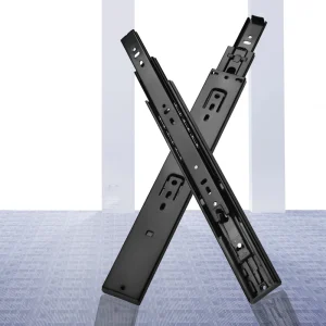 Rail de tiroir en acier noir à roulement à froid, tiroirs à 3 voies coulissants à trois sections, 8 à 22 pouces, rails coulissants à 3 voies pour meubles Rail de tiroir en acier noir à roulement à froid, tiroirs à 3 voies coulissants à trois sections, 8 à 22 pouces, rails coulissants à 3 voies pour meubles