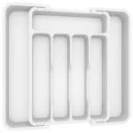 organisateur couverts réglable plateau rangement plastique blanc rigide rectangulaire coins arrondis finition lisse compartiments verticaux loges profondes couteaux fourchettes cuillères