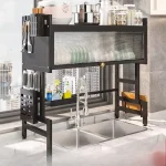 Étagère d&rsquo;évier de cuisine, évier, bol à poussière, armoire de rangement, égouttoir à vaisselle multifonctionnel