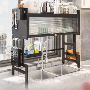 étagère évier cuisine égouttoir vaisselle multifonctionnel armoire rangement acier carbone noir mat volet roulant strié translucide porte couteaux étagère évier cuisine égouttoir vaisselle multifonctionnel armoire rangement acier carbone noir mat volet roulant strié translucide porte couteaux