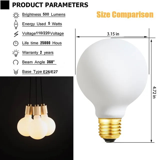 Ampoule LED à intensité variable E26 E27 5W G80 – vue 2