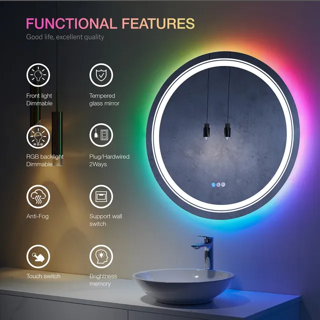Miroir de salle de bain personnalisé LED intelligent de… – vue 4