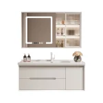 Lavabo moderne en céramique de chêne, meuble de salle de bains en bois massif, lavabo intégré, finition laque, porte pour Hall, salle de bains intelligente crème