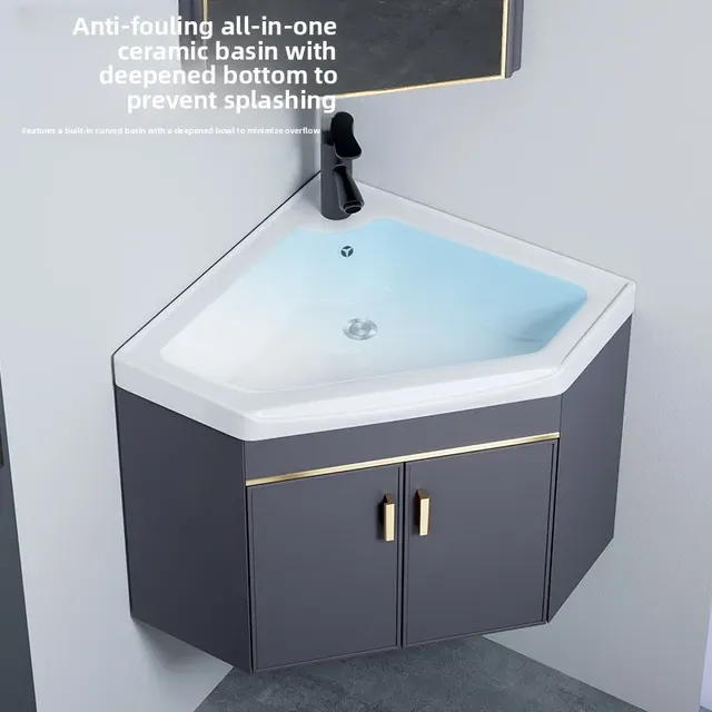 Meuble lavabo angle mural moderne gris anthracite vasque… – vue 3