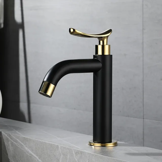 Robinet d'évier de lavabo noir et or – vue 4