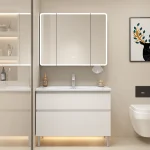 Évier blanc armoire De salle De bain lumière Led équipement flottant tiroirs armoire De salle De bain support De rangement Armario De Banheiro meubles