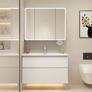 Évier blanc armoire De salle De bain lumière Led équipement flottant…