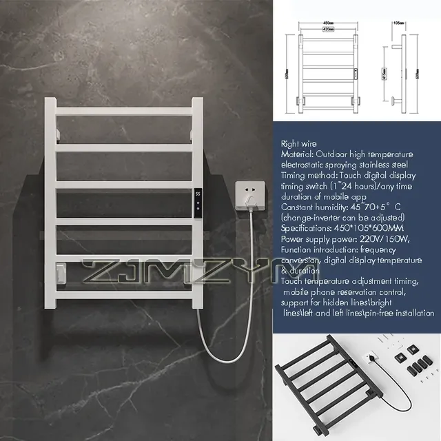 Porte-serviettes électrique en acier inoxydable – vue 3