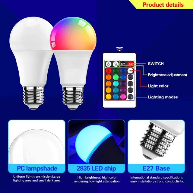 Ampoules LED AC 220V E27 RGB Bombillas lampe à LED… – vue 3