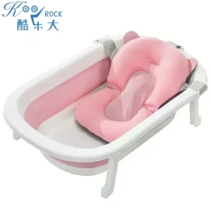 Baignoire pliante pour bébé, outil de bain allongé en plastique pour animaux de compagnie, portable avec coussinet souple