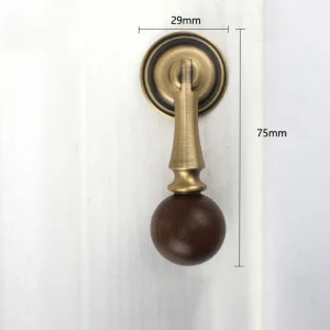 poignée armoire laiton bois noyer bouton sphérique rétro classique rosace vieilli finition bronze massif lisse fixation vissée élégante
