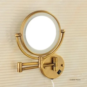 Miroir de maquillage doré, 8 pouces, miroir de salle de bains à Led, lumière pliante, loupe de maquillage, grossissement 3 X, miroirs de bain à 2 faces Miroir de maquillage doré, 8 pouces, miroir de salle de bains à Led, lumière pliante, loupe de maquillage, grossissement 3 X, miroirs de bain à 2 faces