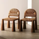 Wabi-Sabi Chaise de salle à manger en rotin et bois massif, siège en jonc de mer tissé vintage pour Boho Café & Home Fauteuil A Bascule Allaitement