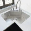 Éviers de cuisine d&rsquo;angle en acier inoxydable en forme de L, accessoires de cuisine, grand évier simple, petit appartement moderne, évier de lavage spécial