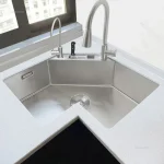 Éviers de cuisine d&rsquo;angle en acier inoxydable en forme de L, accessoires de cuisine, grand évier simple, petit appartement moderne, évier de lavage spécial