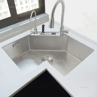 Éviers de cuisine d'angle en acier inoxydable en forme de L