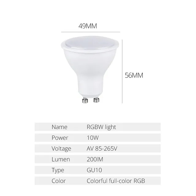 Ampoule LED GU10 RGBW RGBWW 10W RGB – vue 2