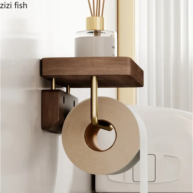 Porte papier toilette mural bois noyer tablette intégrée… – vue 5