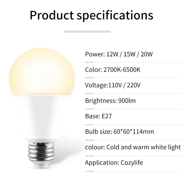 Ampoules LED intelligentes WiFi 12W 15W 20W – vue 2