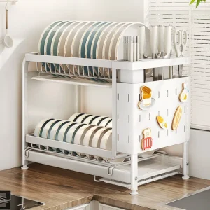 Organisateur de couverts de vaisselle de cuisine-étagère de rangement de panneau de trou multifonction avec plateau de vidange conception de comptoir peu encombrant Organisateur de couverts de vaisselle de cuisine-étagère de rangement de panneau de trou multifonction avec plateau de vidange conception de comptoir peu encombrant