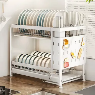 Égouttoir vaisselle double étage métallique laqué blanc porte…