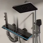 Ensemble de douche domestique, ensemble de robinets de douche de salle de bains de luxe, affichage numérique de la température avec douche légère, robinets mélangeurs de douche chaude et froide