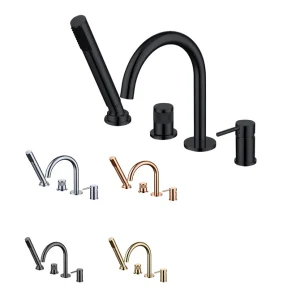 Ensemble de robinets de baignoire en laiton, de luxe, de qualité supérieure, 4 trous, 2 poignées, salle de bain, douche, design populaire, eau chaude et froide en cuivre Ensemble de robinets de baignoire en laiton, de luxe, de qualité supérieure, 4 trous, 2 poignées, salle de bain, douche, design populaire, eau chaude et froide en cuivre