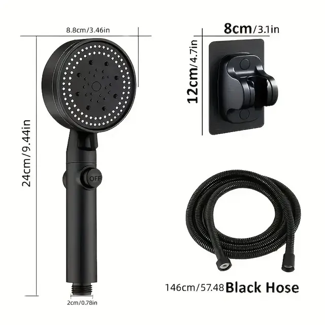 Pommeau de douche noir réglable 3 pièces – vue 6