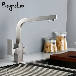 Bagnolux robinets de cuisine en acier inoxydable brossé, laiton massif, filtre de robinet à 3 voies, Rotation à 360 degrés, robinets d&rsquo;eau potable