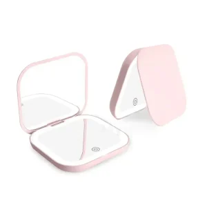 Miroir de maquillage de voyage Portable, Compact, Mini cadeau, miroir cosmétique pliant avec lumières, petite poche, grossissement 2X