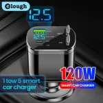 Elough chargeur de voiture rétractable 5 en 1 chargeur de voiture de charge rapide câble rétractable 2 Ports type c adaptateur de chargeur de voiture Compatible